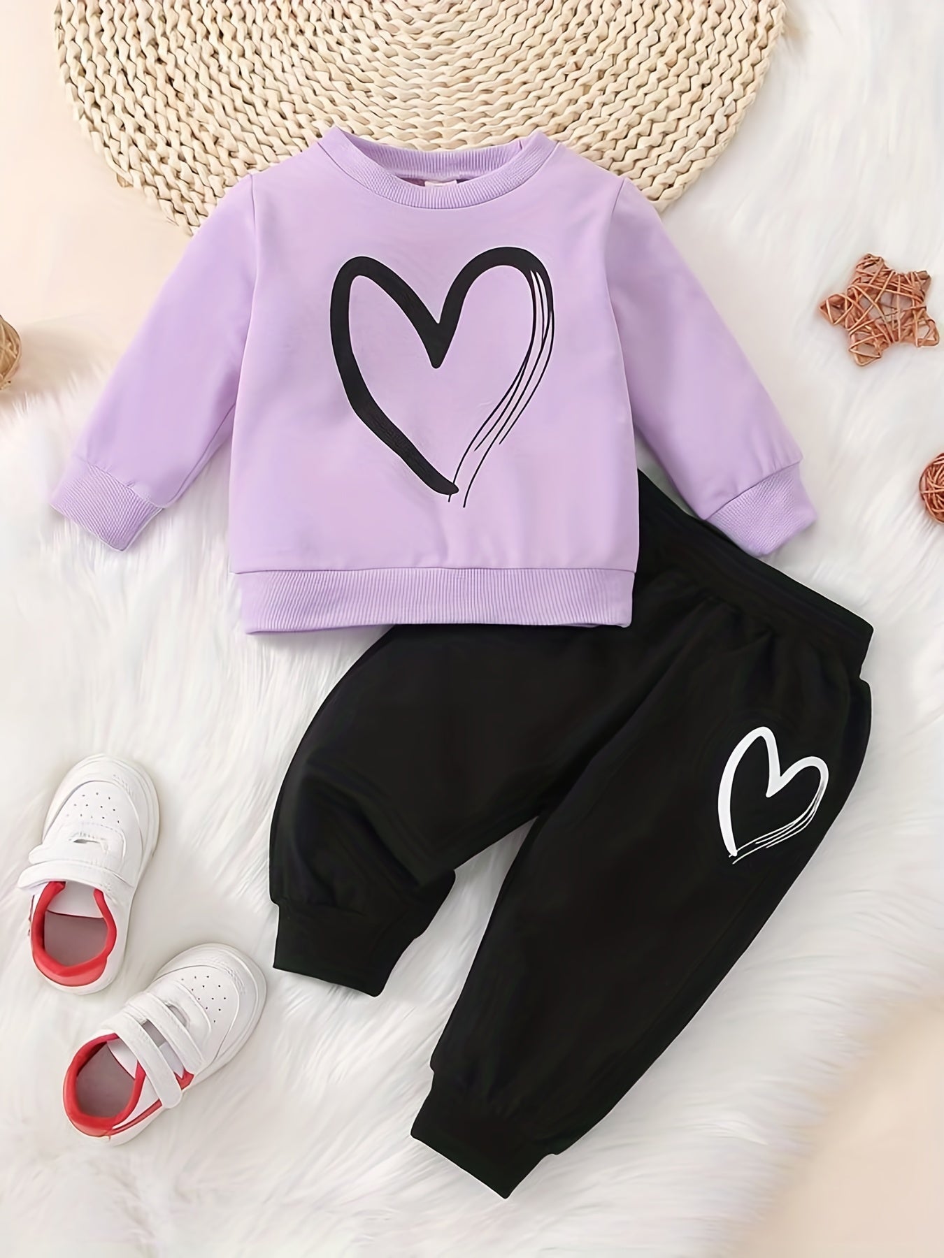 Toddler Baby Girl Love Print Set Long Sleeve Pullover Top Pants 2pcs