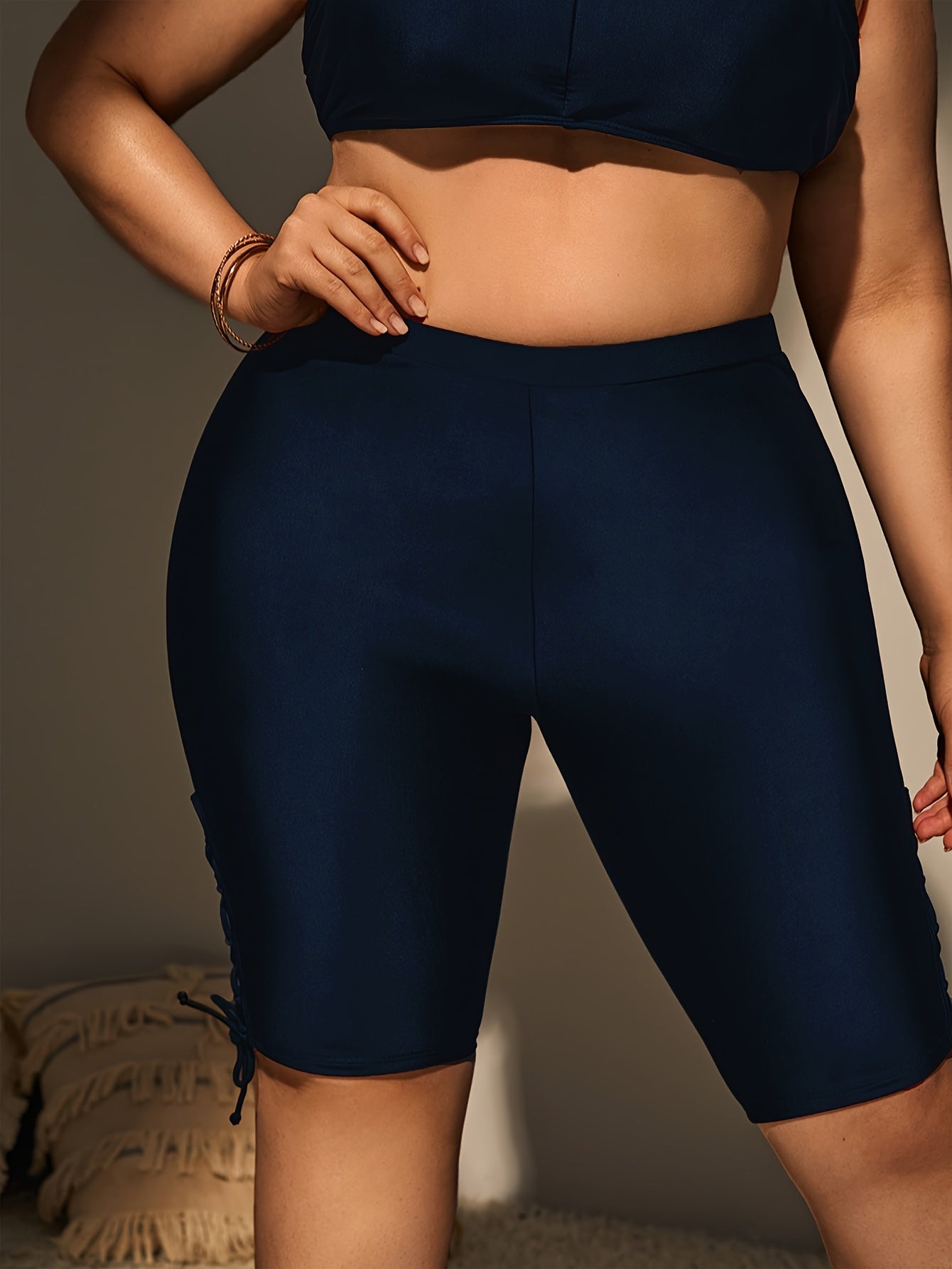 Retro Bikini Bottoms Lace Up High Waist Beachwear Shorts