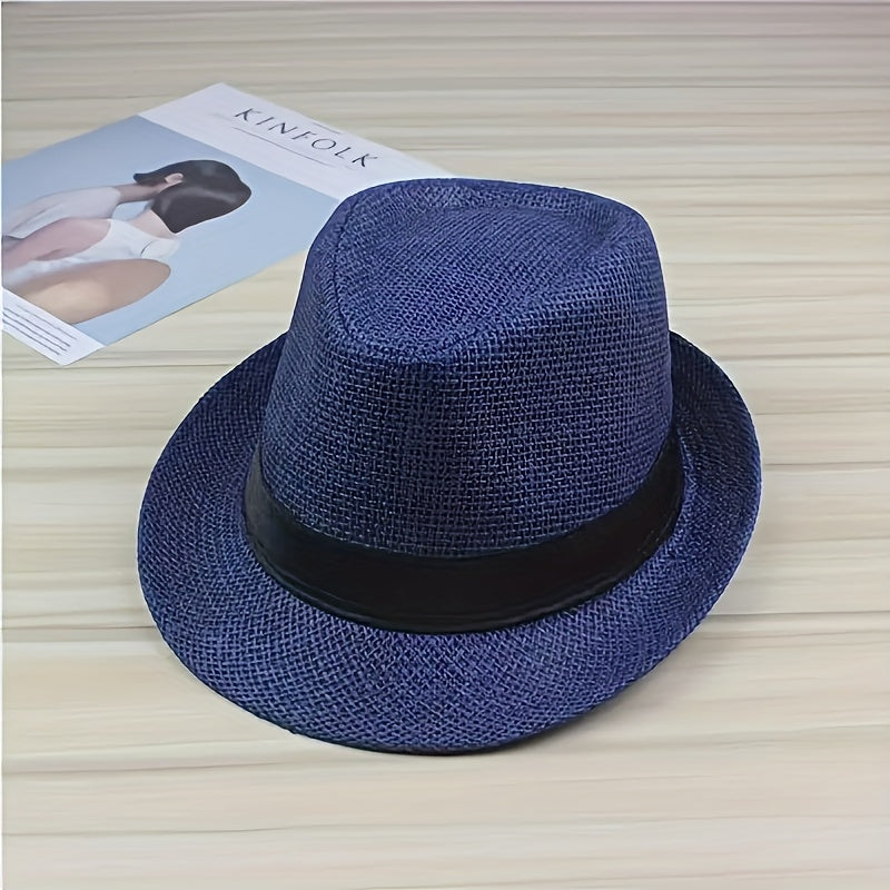 British Style Jazz Fedora Cap Curved Brim Straw Hat Couple Beach Hat