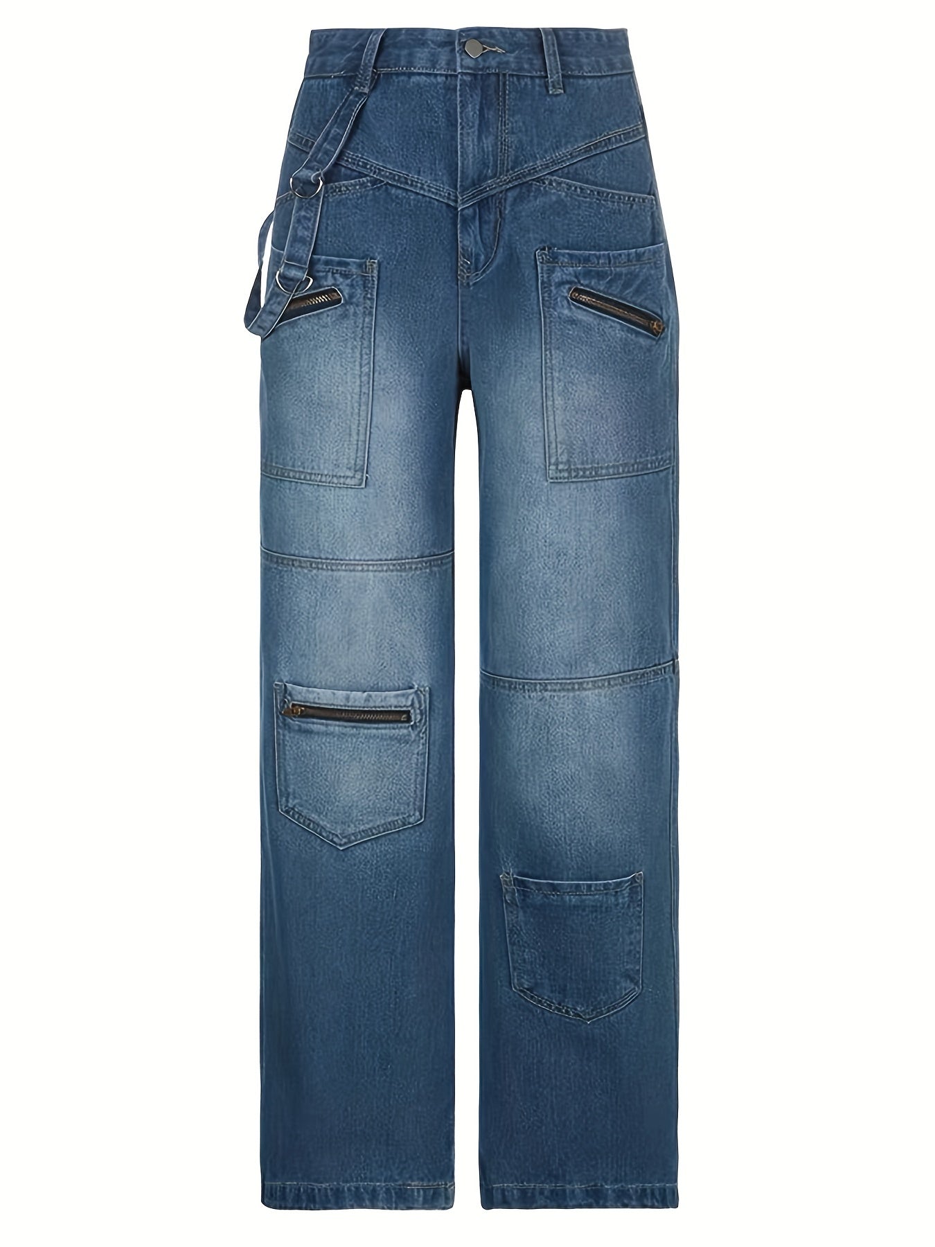 Baggy Wide Leg Jeans Zipper Pocket Denim Pants