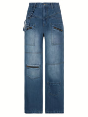 Baggy Wide Leg Jeans Zipper Pocket Denim Pants