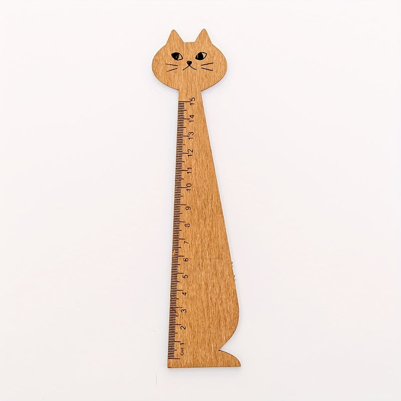 Cartoon Cat Drawing Ruler Wood Vintage Stationery Halloween Gift