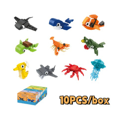 10pcs Marine Animal Building Block Set - Seahorse, Octopus, Crab, Turtle