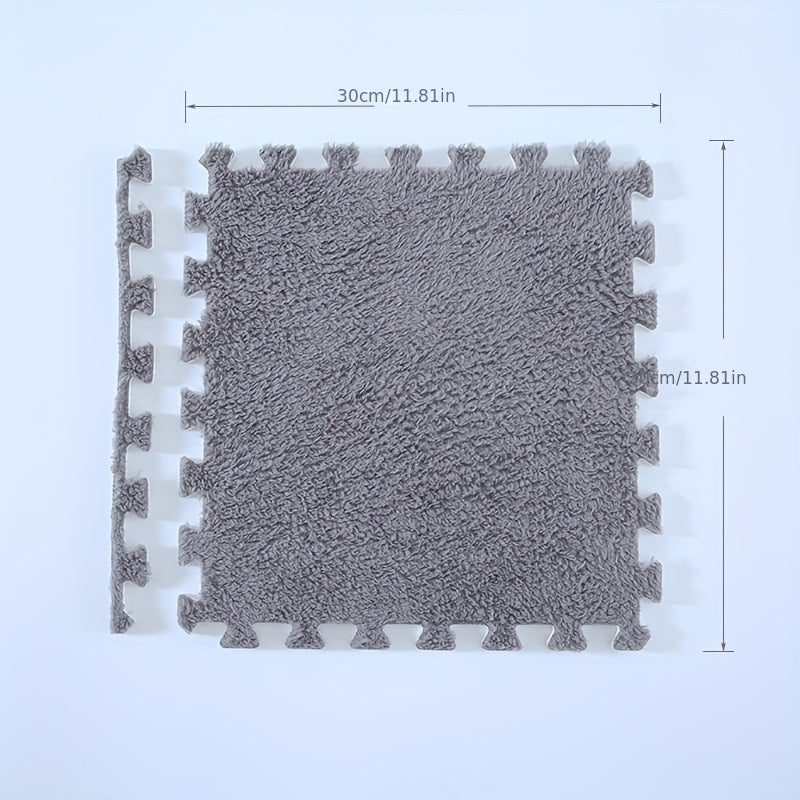 12pc Soft Fluffy Foam Floor Mats Interlocking Carpet Area Rug for Bay Window