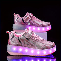 Girl's LED Light Up Roller Shoes With Hook And Loop Fastener