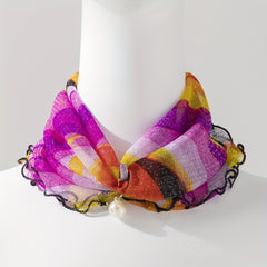 Flower Print Ruffle Scarf Elastic Neckerchief Infinity Scarf