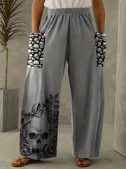 Skull Pattern Wide Leg Pants Casual Loose Pants