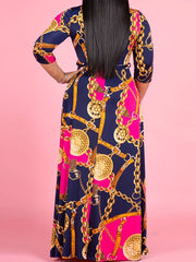 Colorblock Chain Print Maxi Dress