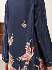 Women's Satin Collared Pocket Pajama Dress