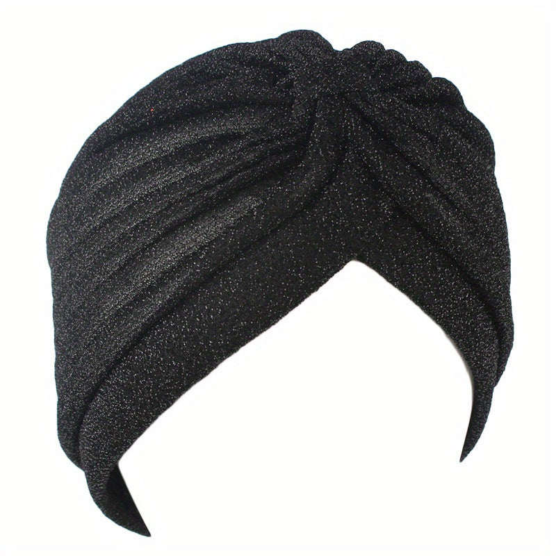 Glitter Pleated Turban Caps Elastic Beanie Chemo Hats