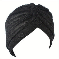 Glitter Pleated Turban Caps Elastic Beanie Chemo Hats