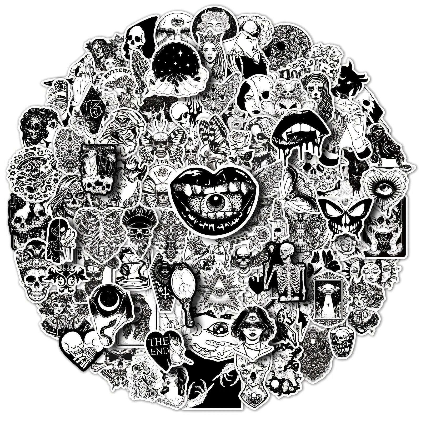 100pcs Gothic Stickers Skull Waterproof Vinyl Stickers For Laptop Phone Car