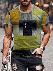 Vintage Style Printed Tee Shirt Men's Casual Street Style Stretch Round Neck Tee