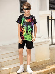 Tie Dye Wolf Graphic Short Sleeve T-shirt Loose Fit Breathable Pullover
