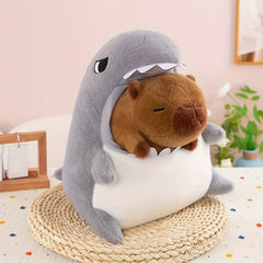 Cute Gray Shark Capybara Plush Toy Doll Soft Fabric Home Decor Gift