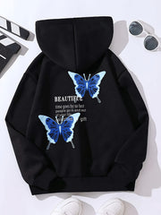 Girls Hoodie Butterfly Letter Print Long Sleeve Sweatshirt Pullovers