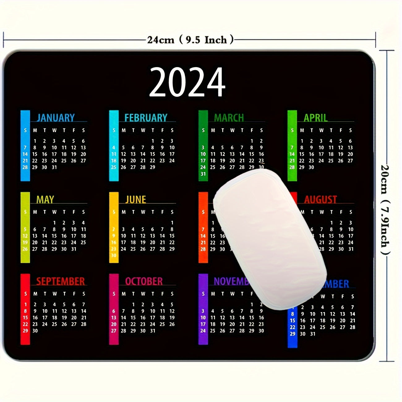 Calendar Mouse Pad Non-Slip Rubber Mat for Office Laptops