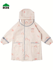 Kid's Graphic Raincoat Boys And Girls Baby Poncho With Detachable Hat Brim