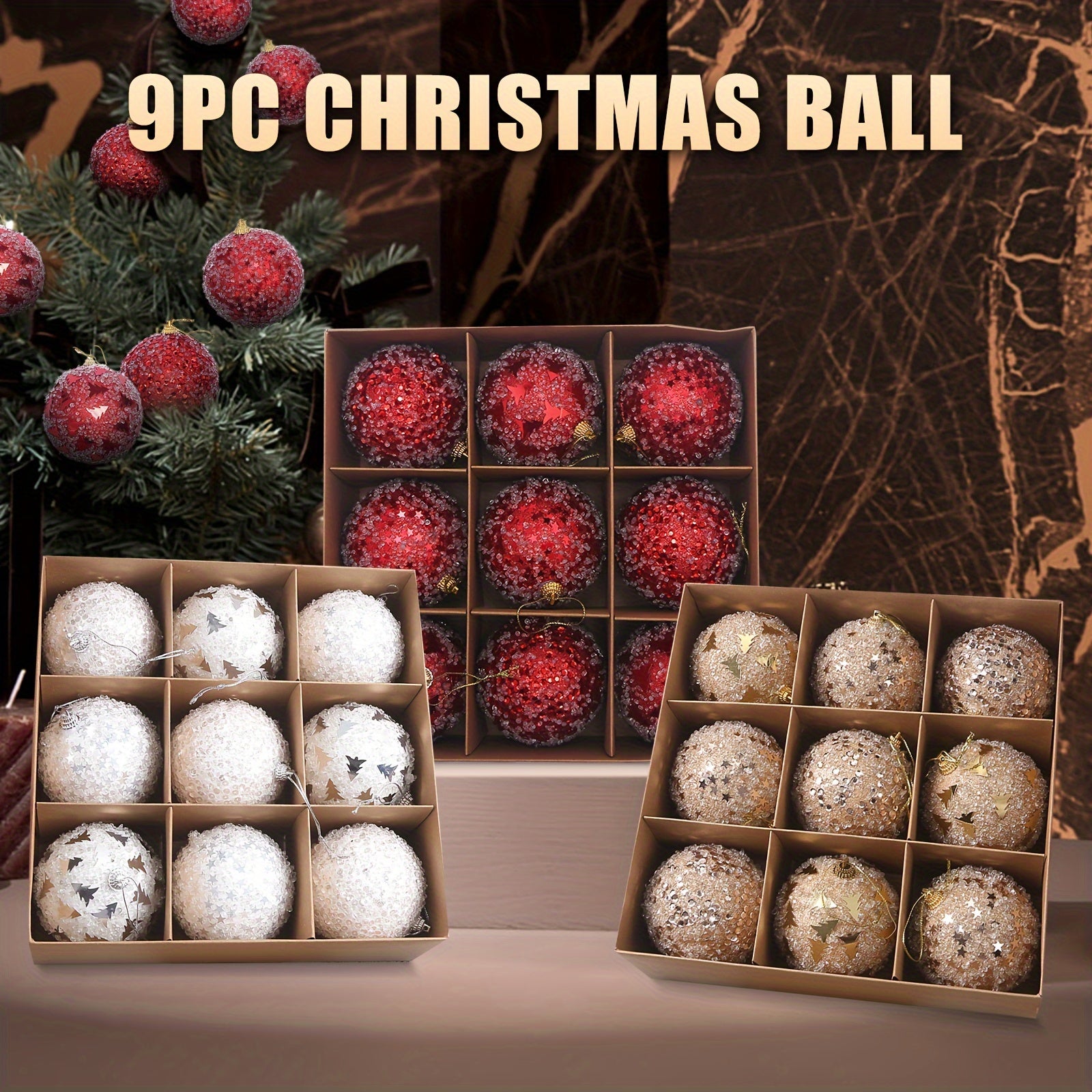 9pcs Shatterproof Christmas Tree Ball Decorations - Solid Style