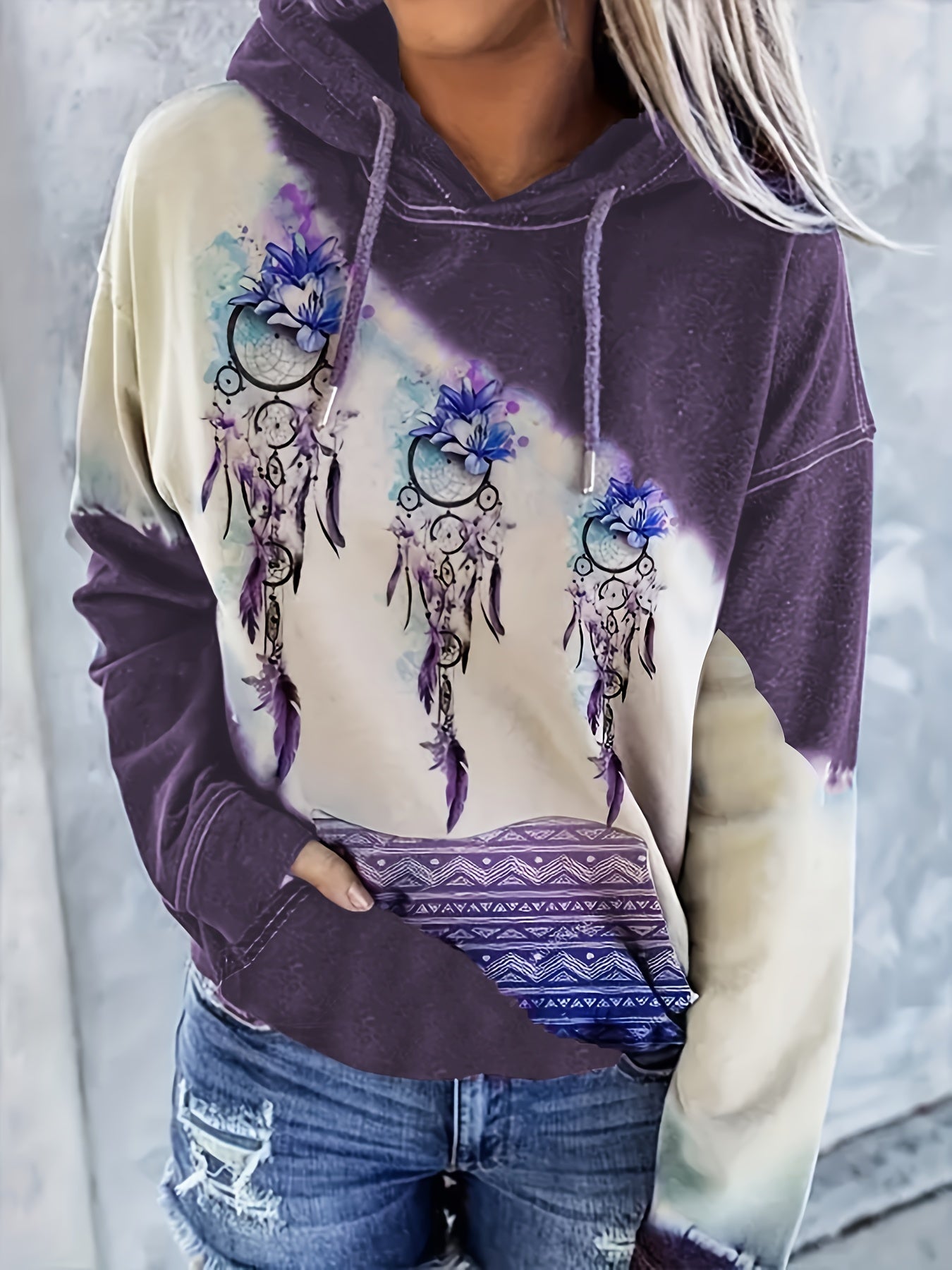 Graphic Print Kangaroo Pocket Hoodie Casual Long Sleeve Drawstring Hoodies