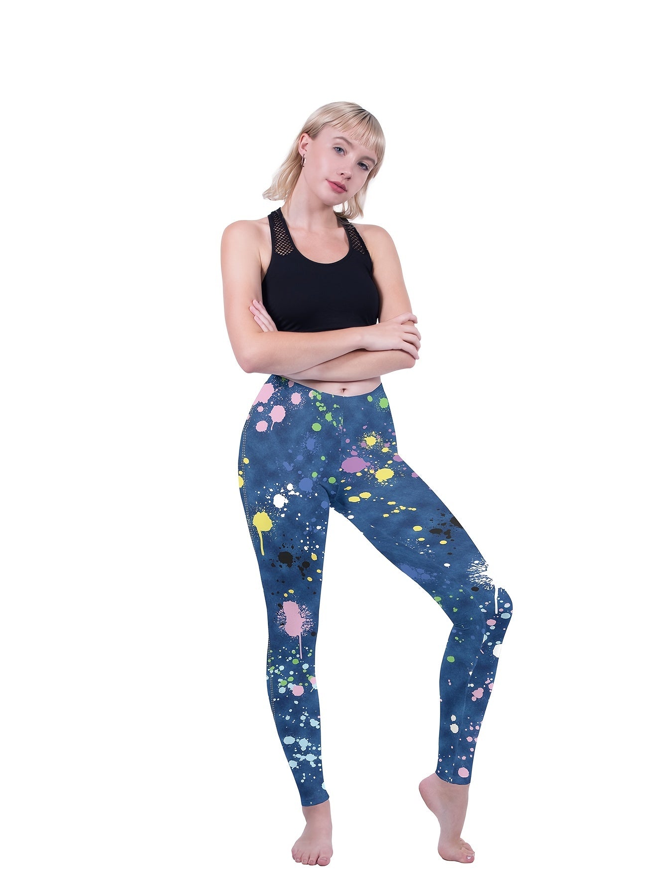 Graffiti Print High Waist Leggings - Stylish Skinny Leggings