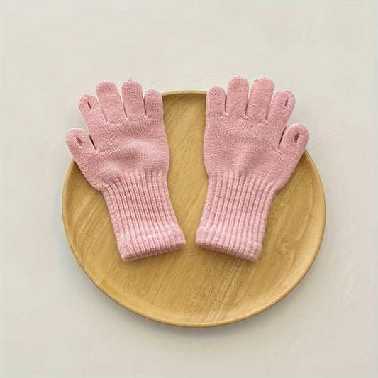 Kids Winter Wool Gloves Solid Color Warm Boys Girls Five Finger Gloves