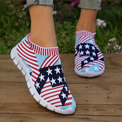 Women's American Flag Sock Shoes Breathable Knit Slip On Casual Walking Shoes