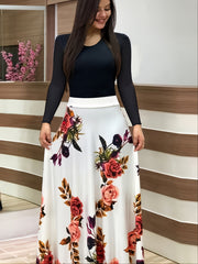 Polka Dot Print Maxi Dress Women's Plus High Waist Long Dress