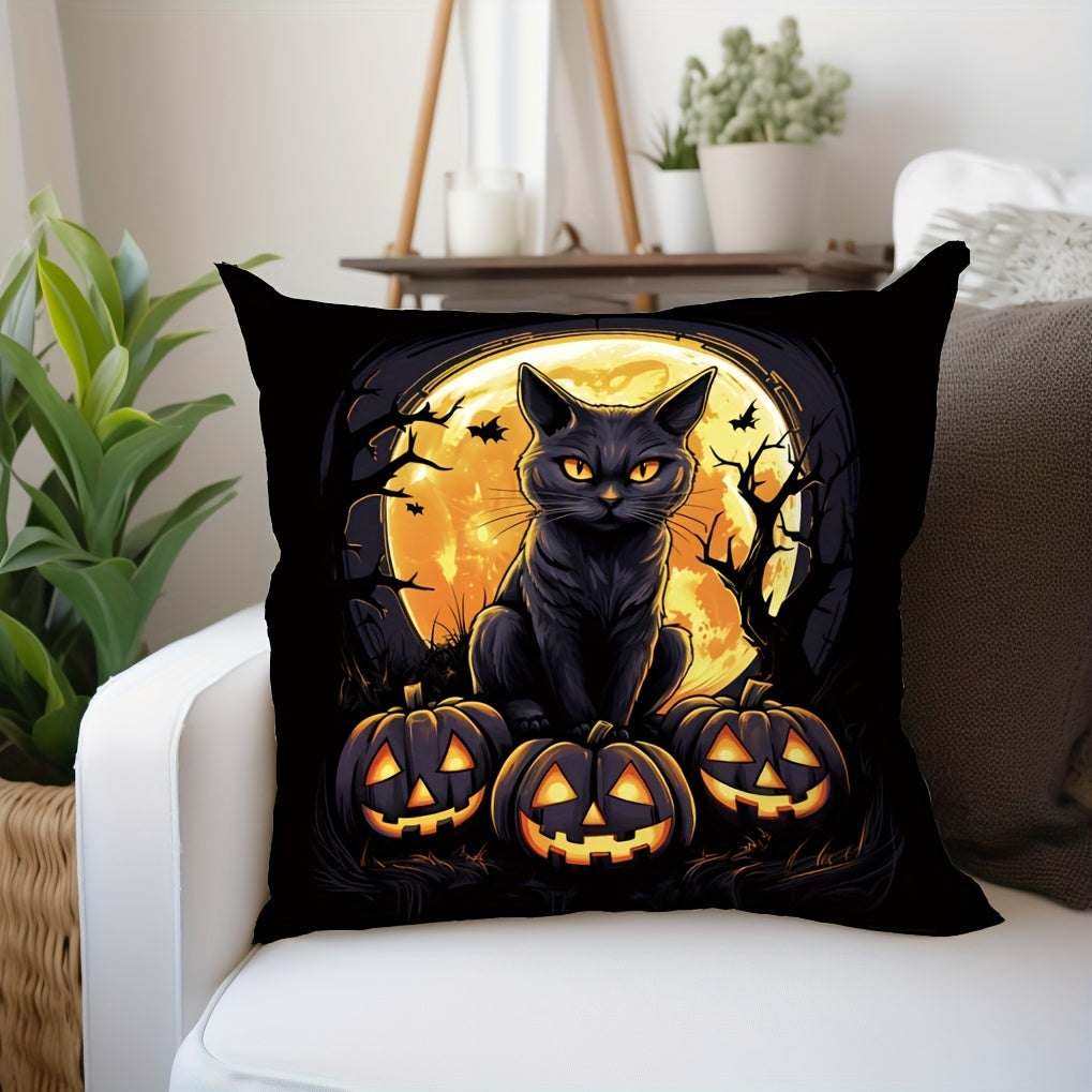 Halloween Cat Pillow Flannel Pillowcase for Sofas and Chairs