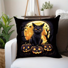 Halloween Cat Pillow Flannel Pillowcase for Sofas and Chairs