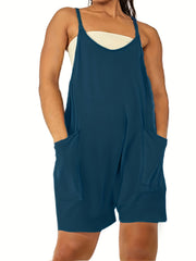 Preppy V-Neck Romper with Pockets