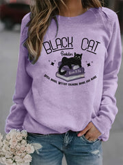Cat Print Sweatshirt Long Sleeve Crew Neck Women's Clothing