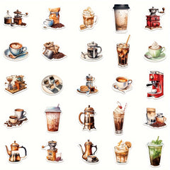 50pcs Coffee Series Graffiti Stickers Laptop Helmet Water Cup Sticker Pack