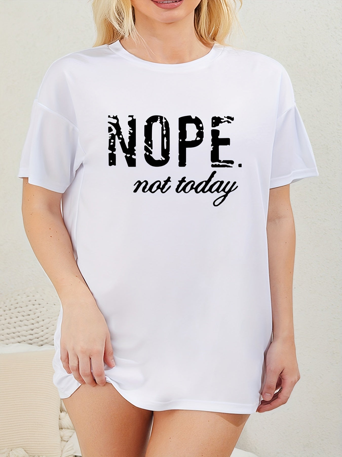 Slogan Print Short Sleeve Tee Nightdress