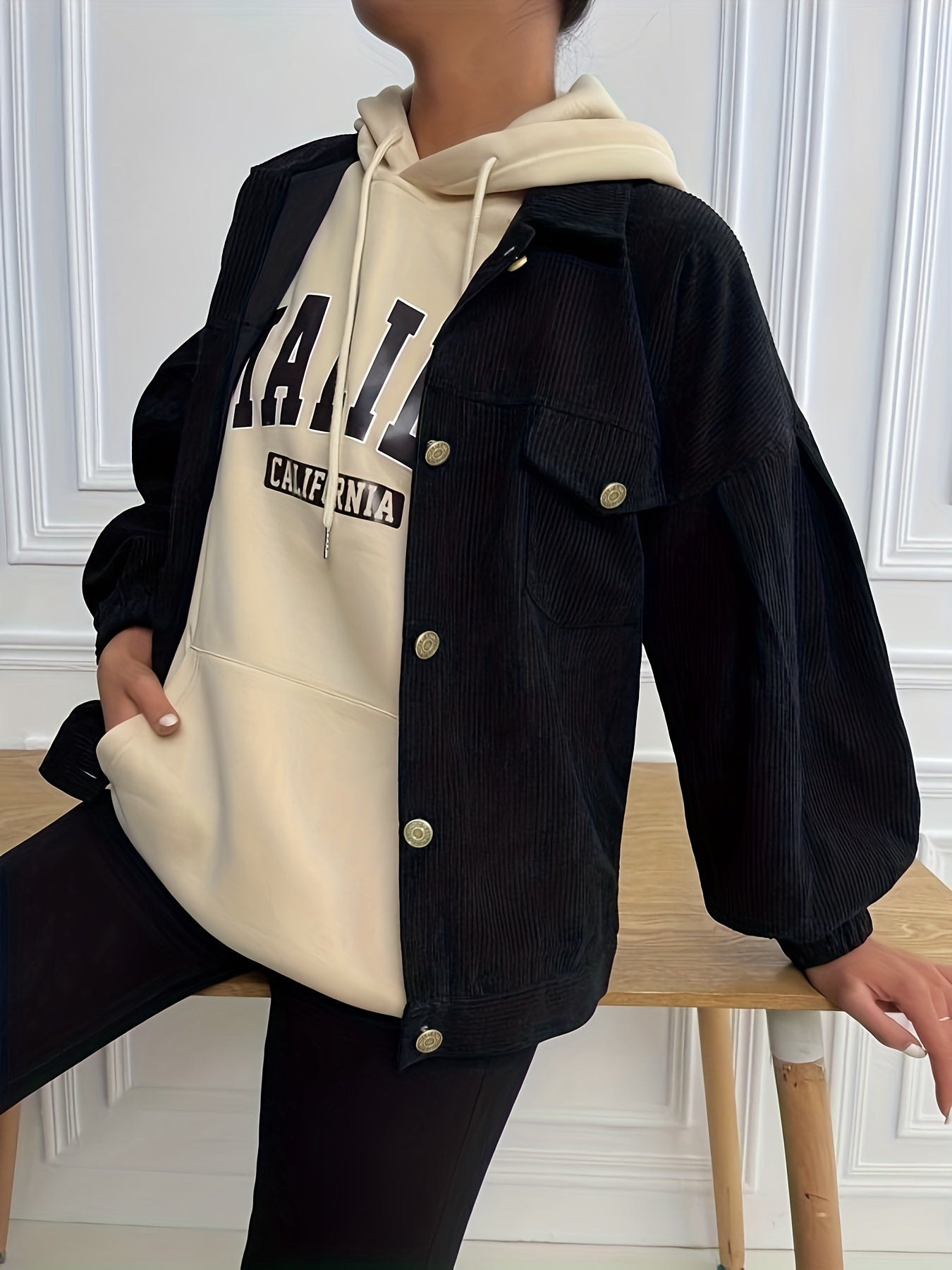 Corduroy Button Up Jacket Long Sleeve Outwear