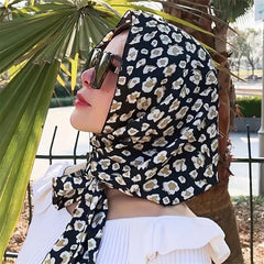 Floral Print Hijab Lace Up Head Scarf Head Wraps Soft Long Ribbon Turban