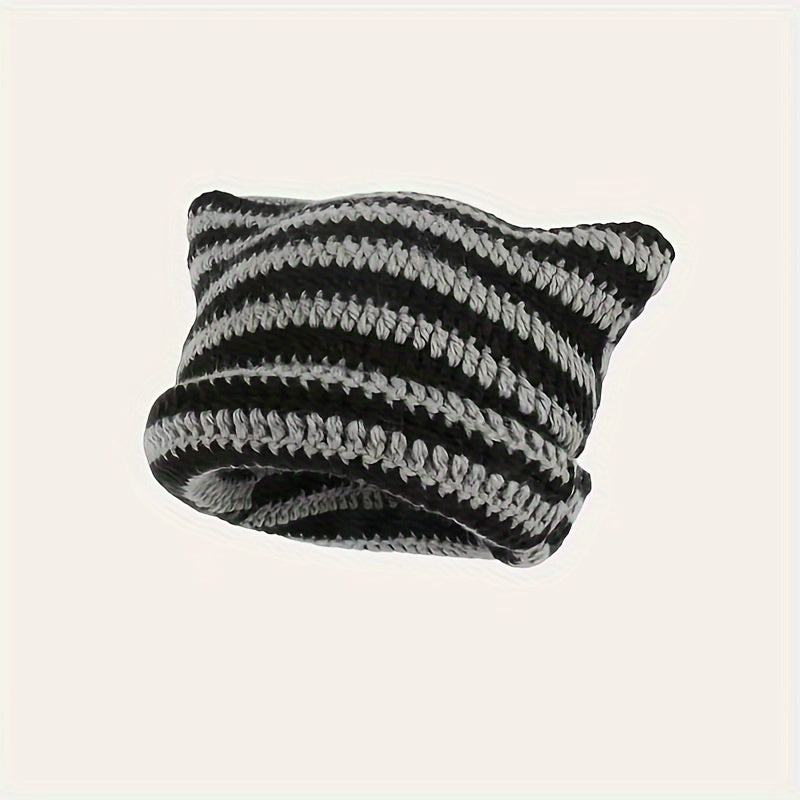 Cat Ears Stripe Knitted Hat Warm And Comfortable Ski Hat
