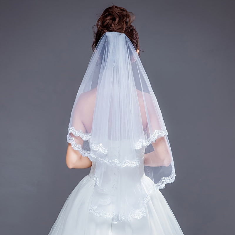 Double Layer Lace Bridal Wedding Veil with Hair Comb
