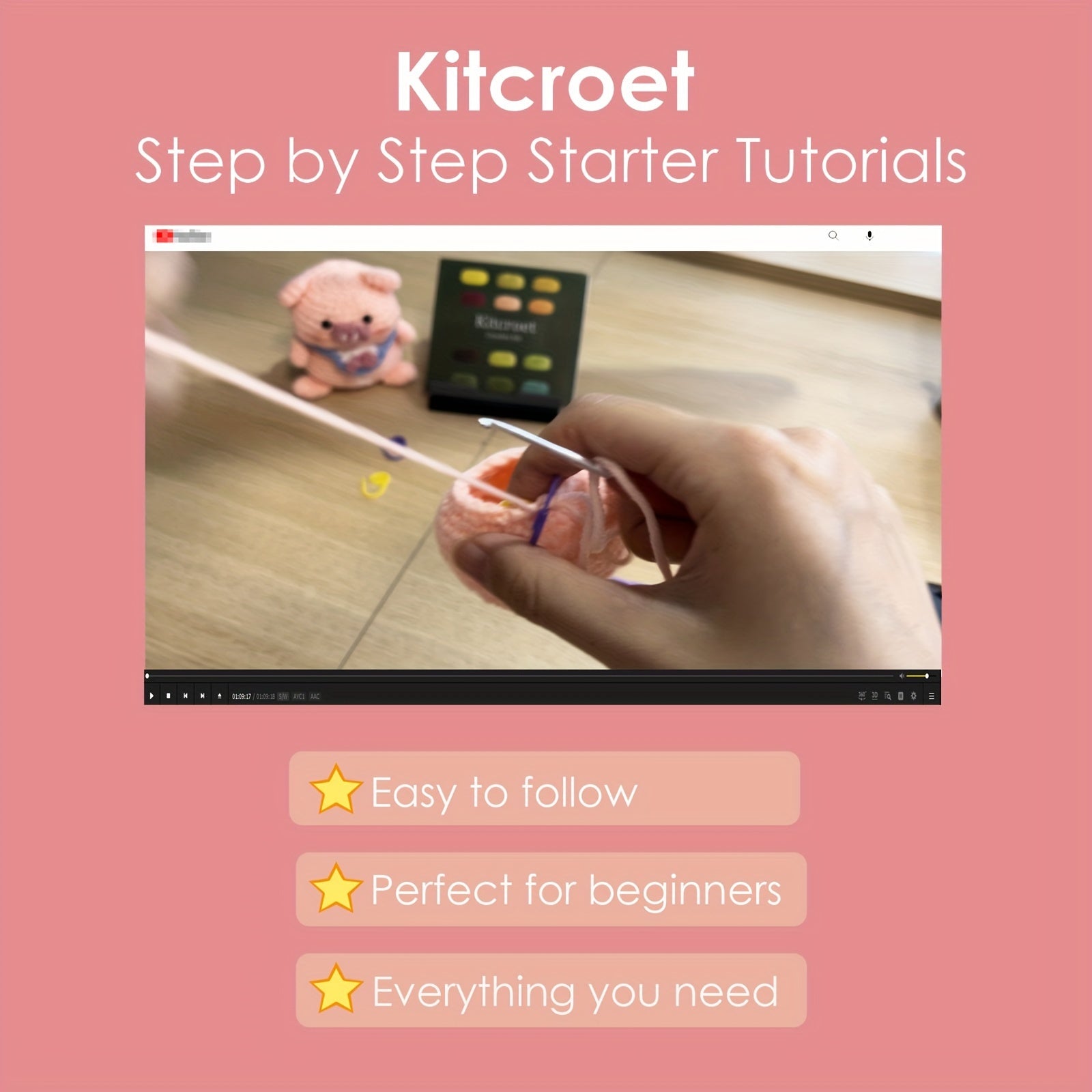 Christmas Piggy Crochet Kit with Videos & Supplies - Beginner Friendly