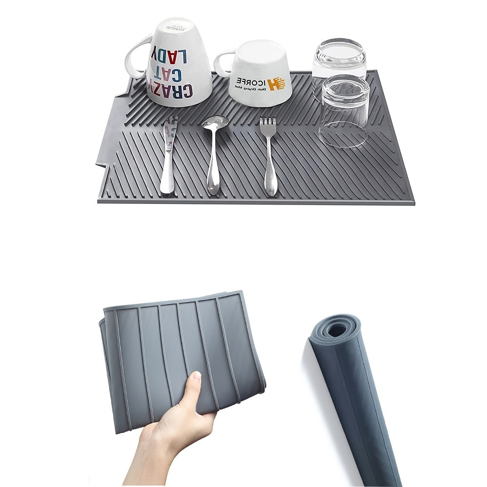 Non Slip Silicone Dish Drying Mat Foldable Draining Tray Gray
