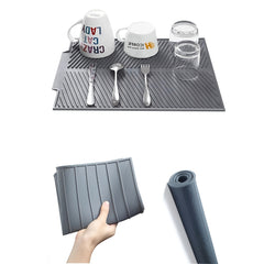 Non Slip Silicone Dish Drying Mat Foldable Draining Tray Gray