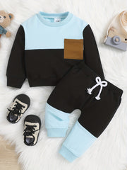 Baby Boys Block Long Sleeve Top Pants Set Fall Winter Outfit