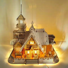 Wooden LED Villa Puzzle DIY Assembly Warm Yellow Lights Handcrafted Home Decor