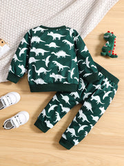 Boys Dinosaur Set Long Sleeve Pullover Top & Pants