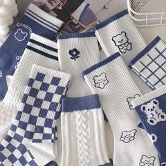 10 Pairs Cartoon Bear Print Socks Mid Tube Women's Stockings
