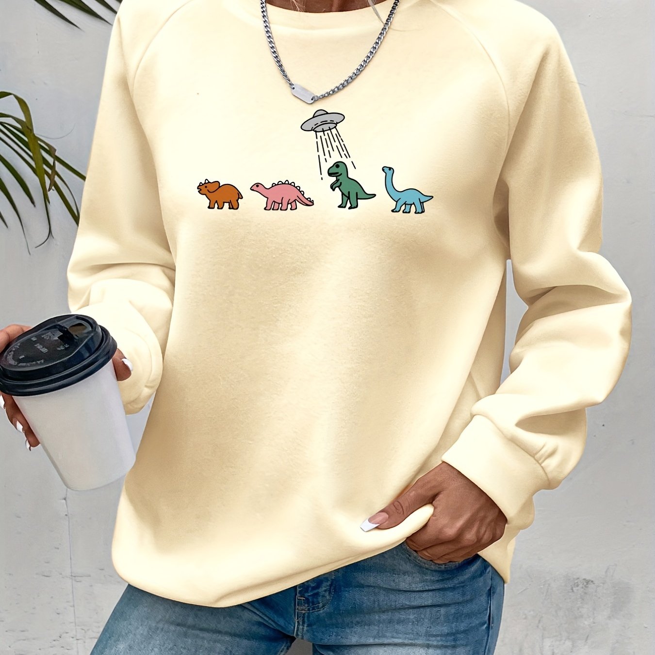 Dino Print Crew Neck Sweatshirt Women's S/F