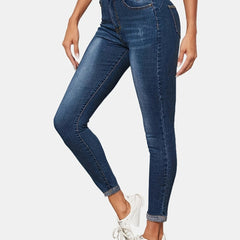 Slim Fit Skinny Jeans Slash Pockets Mid Stretch Denim Pants