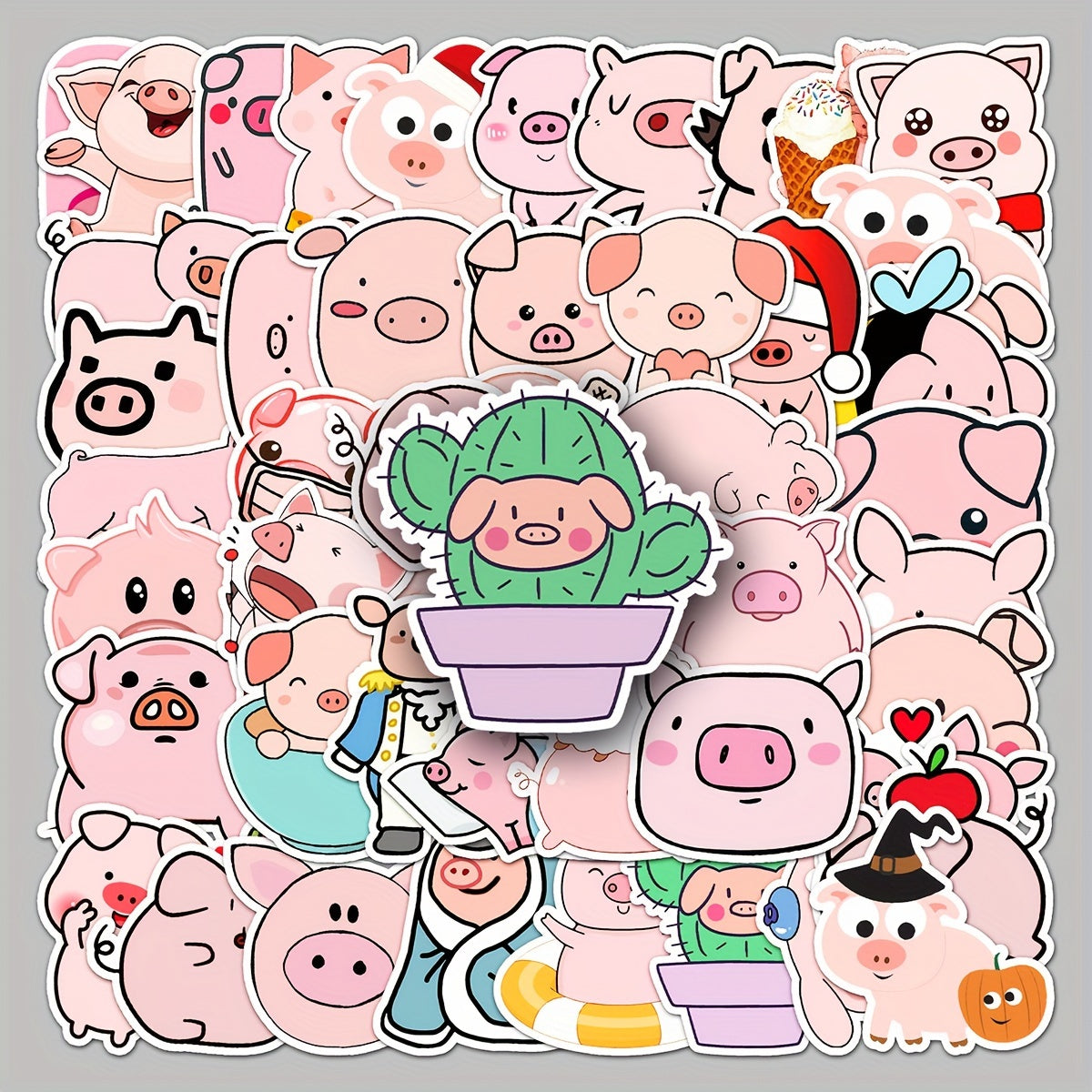 50 Adorable Piggy Waterproof Stickers for Water Bottles Laptops Scrapbooks