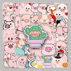 50 Adorable Piggy Waterproof Stickers for Water Bottles Laptops Scrapbooks