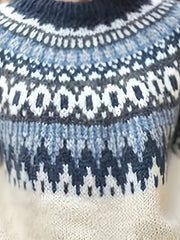 Fair Isle Pattern Crew Neck Sweater Vintage Long Sleeve Sweater